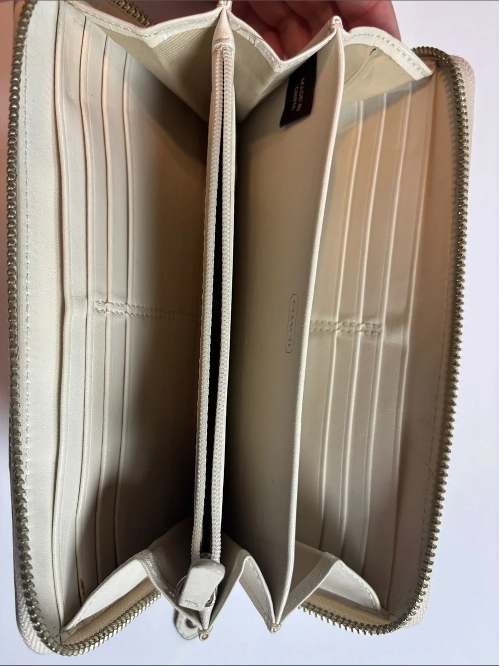 Coach Pink and Cream Signature Zip Wallet with Horse & Carriage Plaque
